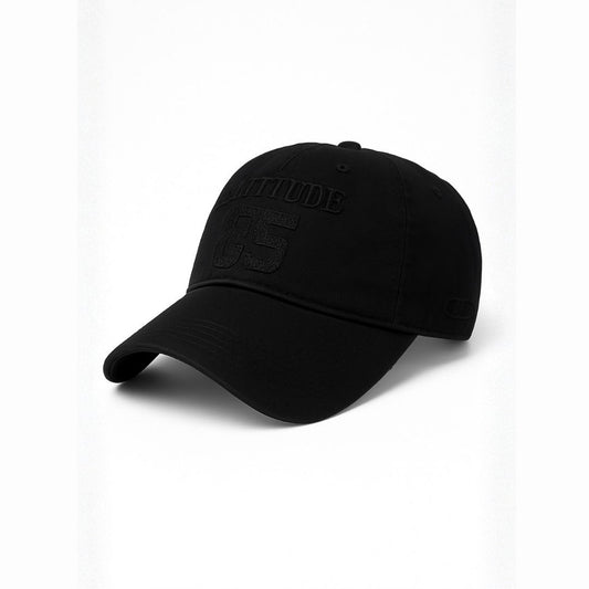 Side view of black Shadow 35 street baseball cap with curved brim and urban casual style