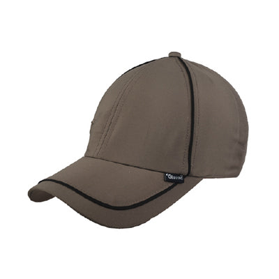 Menβs brown baseball cap front view with curved brim and casual design