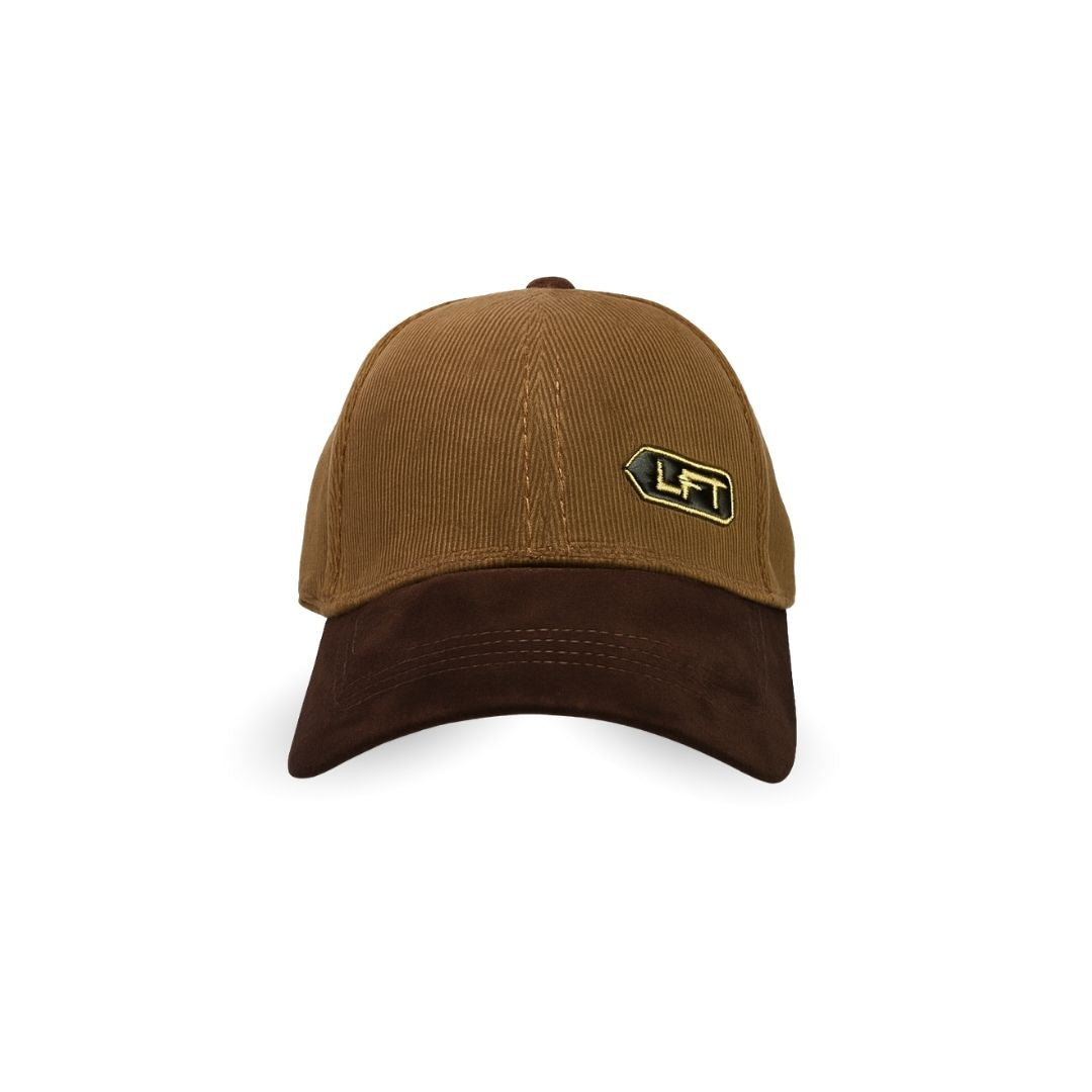 Menβs brown LFT baseball cap front view with embroidered logo and curved brim casual hat