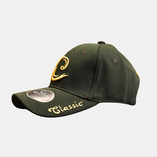Side view of premium C embroidered baseball cap
