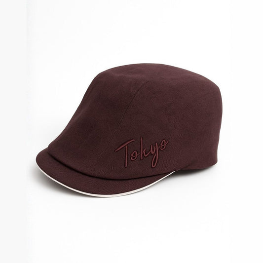 Side view of maroon Tokyo cap with short brim and modern casual streetwear design