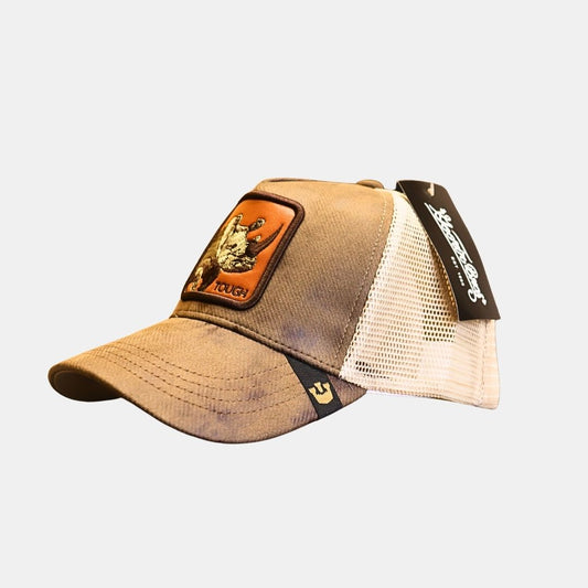 Side view of rhino patch mesh trucker cap breathable design