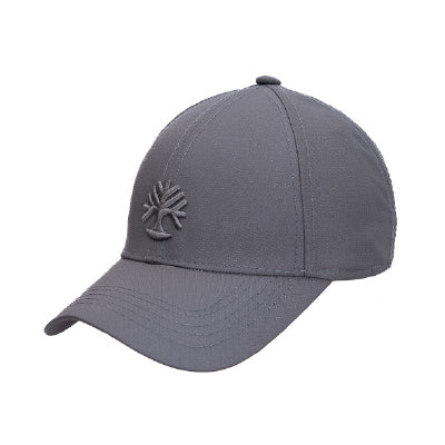 Menβs solid grey minimalist baseball cap front view with clean design