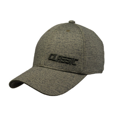 Menβs textured grey baseball cap front view with breathable cotton design