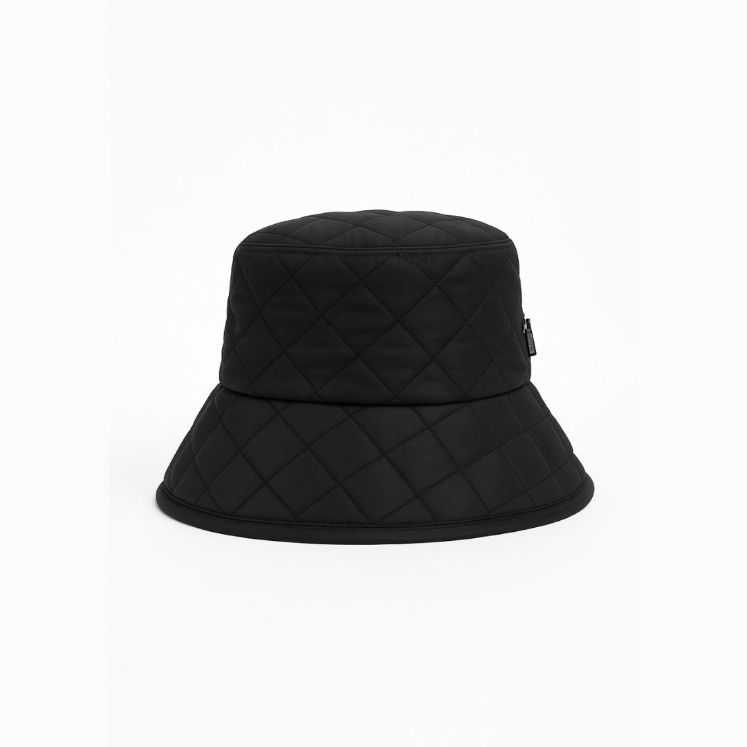 Black Quilted Luxe Bucket Hat for Women