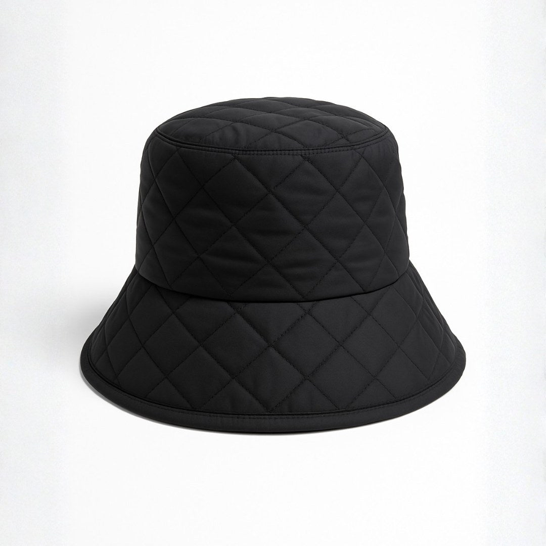 Side View of Black Quilted Luxe Bucket Hat for Women