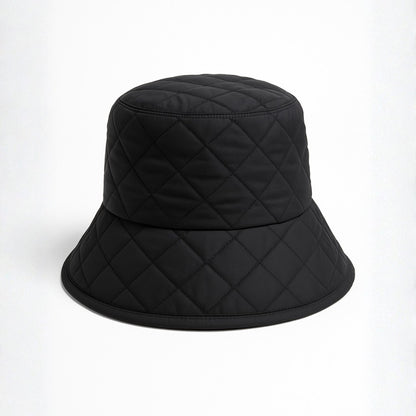Side View of Black Quilted Luxe Bucket Hat for Women