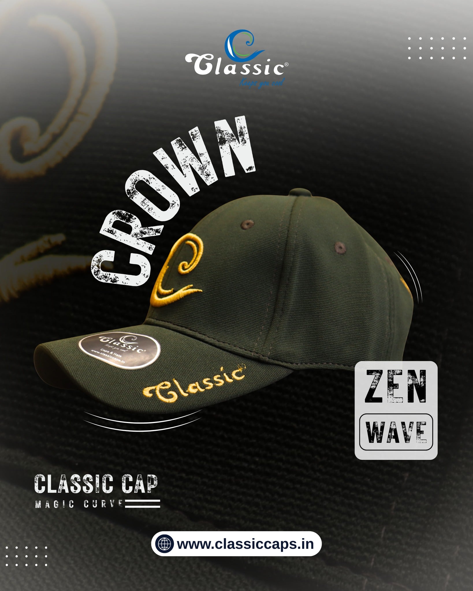 Side View Of Dark Green Classic Crown Embroidered Baseball Cap for Men