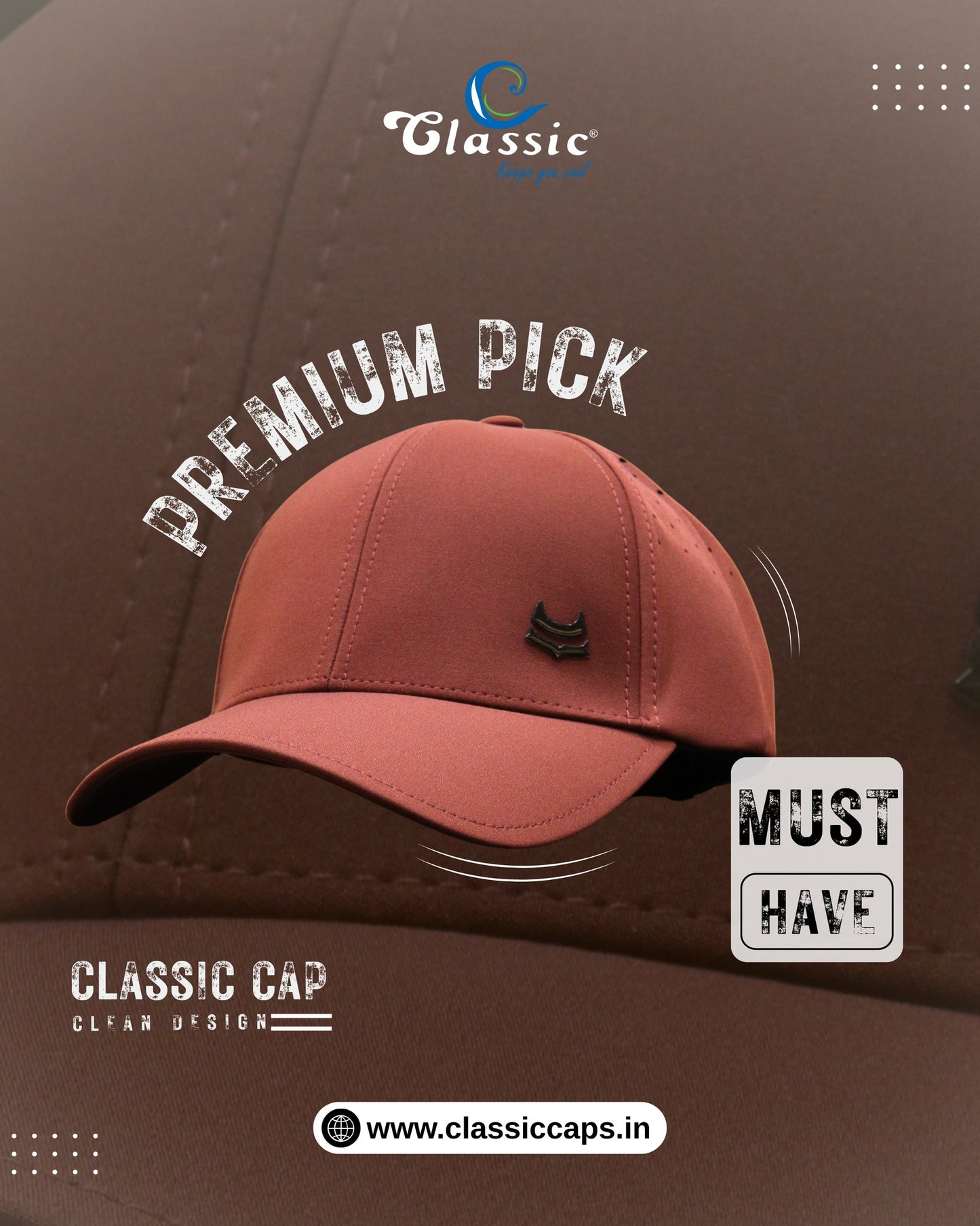 Front View Of Reddish Brown Premium Minimal Logo Baseball Cap for Men
