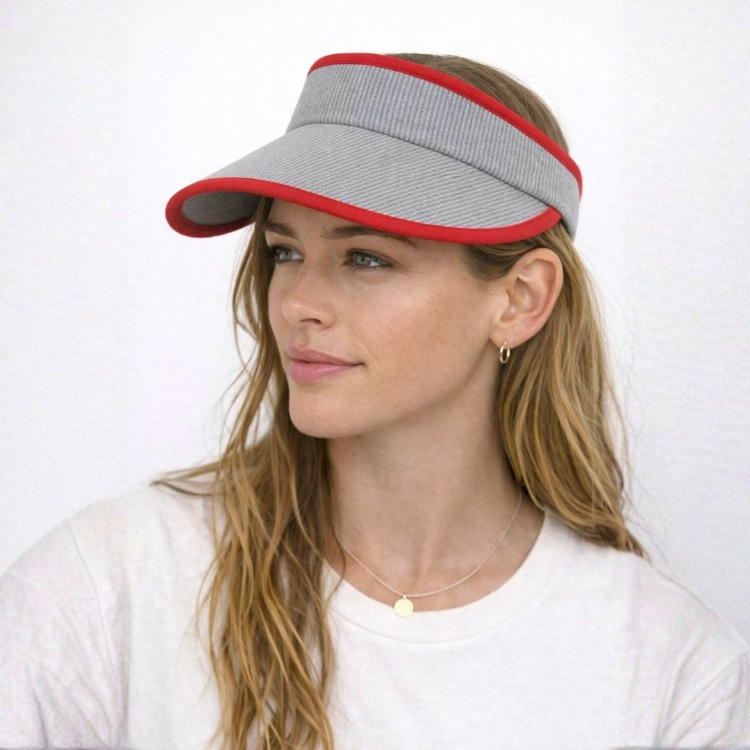 Grey Crimson Edge Sport Visor Cap Front View for Women