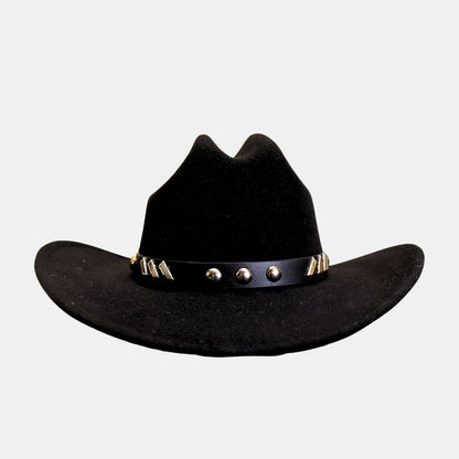 Black studded cowboy hat with wide brim and western rodeo style for men and women