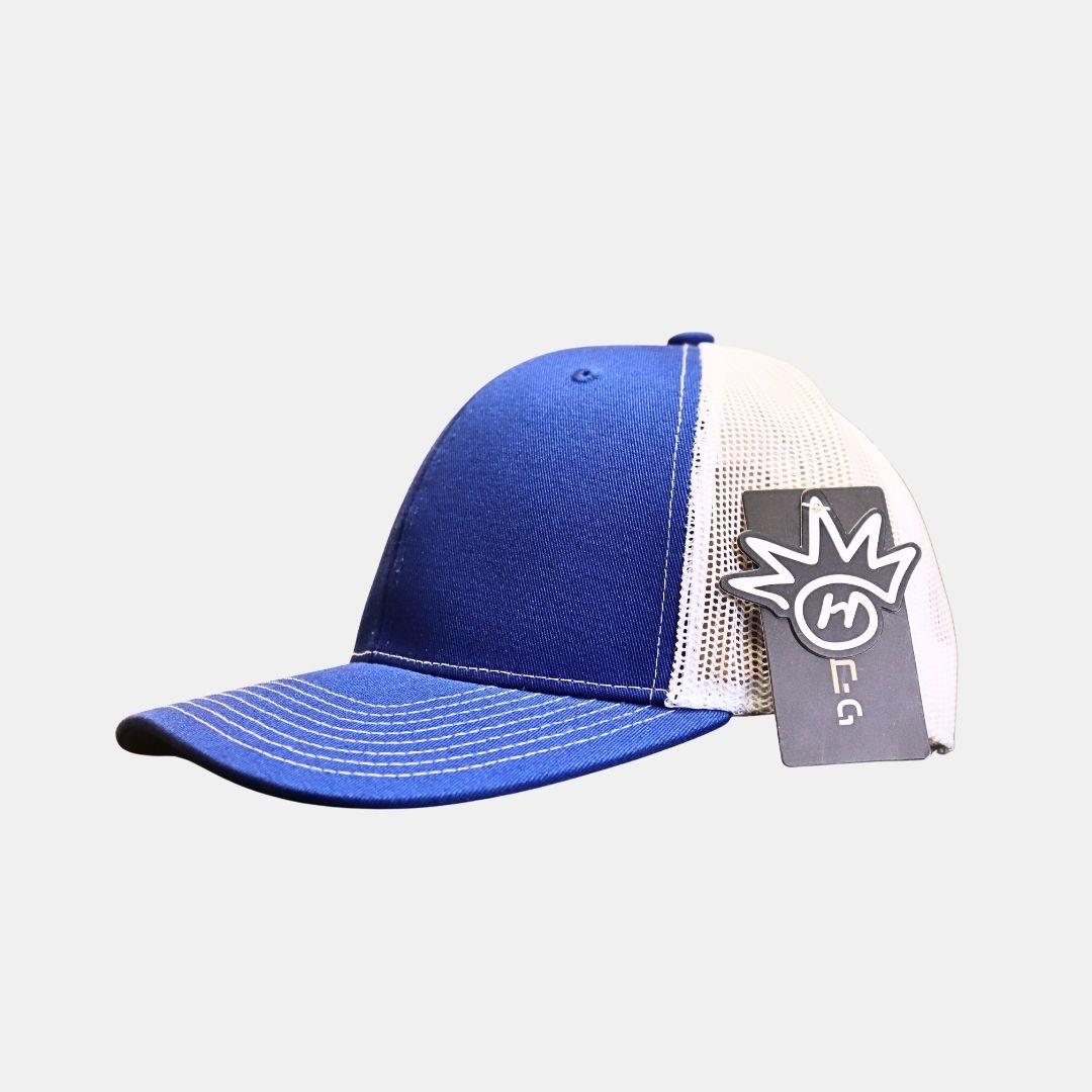 Side view of blue baseball cap with modern look