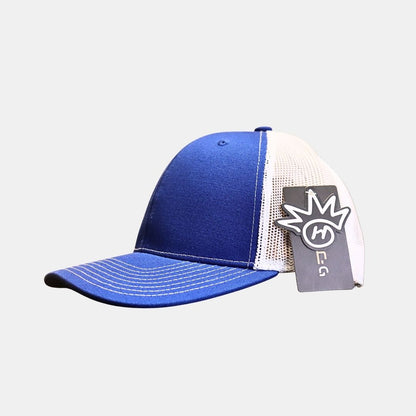 Side view of blue baseball cap with modern look