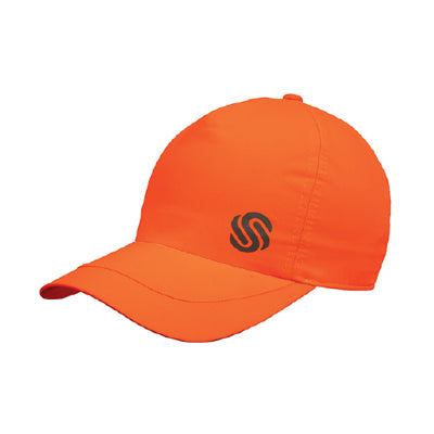 Men’s bright orange sports cap front view with lightweight breathable design