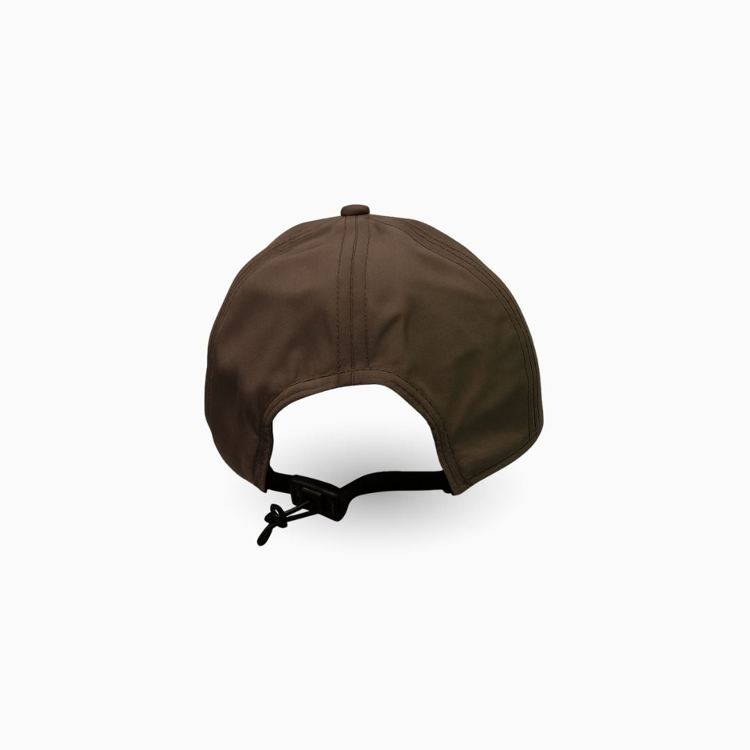 Back view of brown Chassie baseball cap with adjustable strap and comfortable fit for women