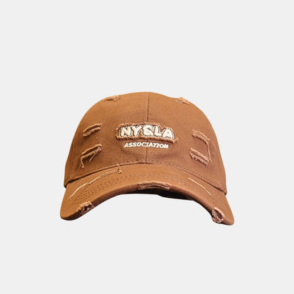  Men’s brown distressed embroidered baseball cap front view