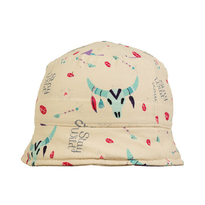 Front View of Beige Wild Bloom Printed Bucket Hat 