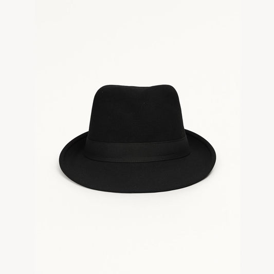 Back view of charcoal prestige fedora hat with structured design and premium finish
