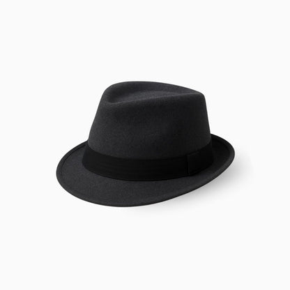 Men’s charcoal prestige fedora hat front view with classic structured design and elegant style
