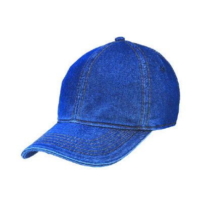 Men’s denim style baseball cap front view with curved brim and casual design