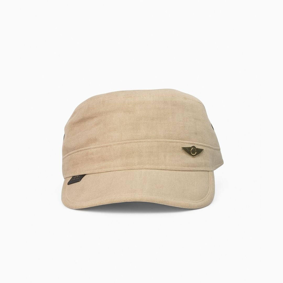 Men’s desert cadet cap front view with structured military design and short brim casual hat