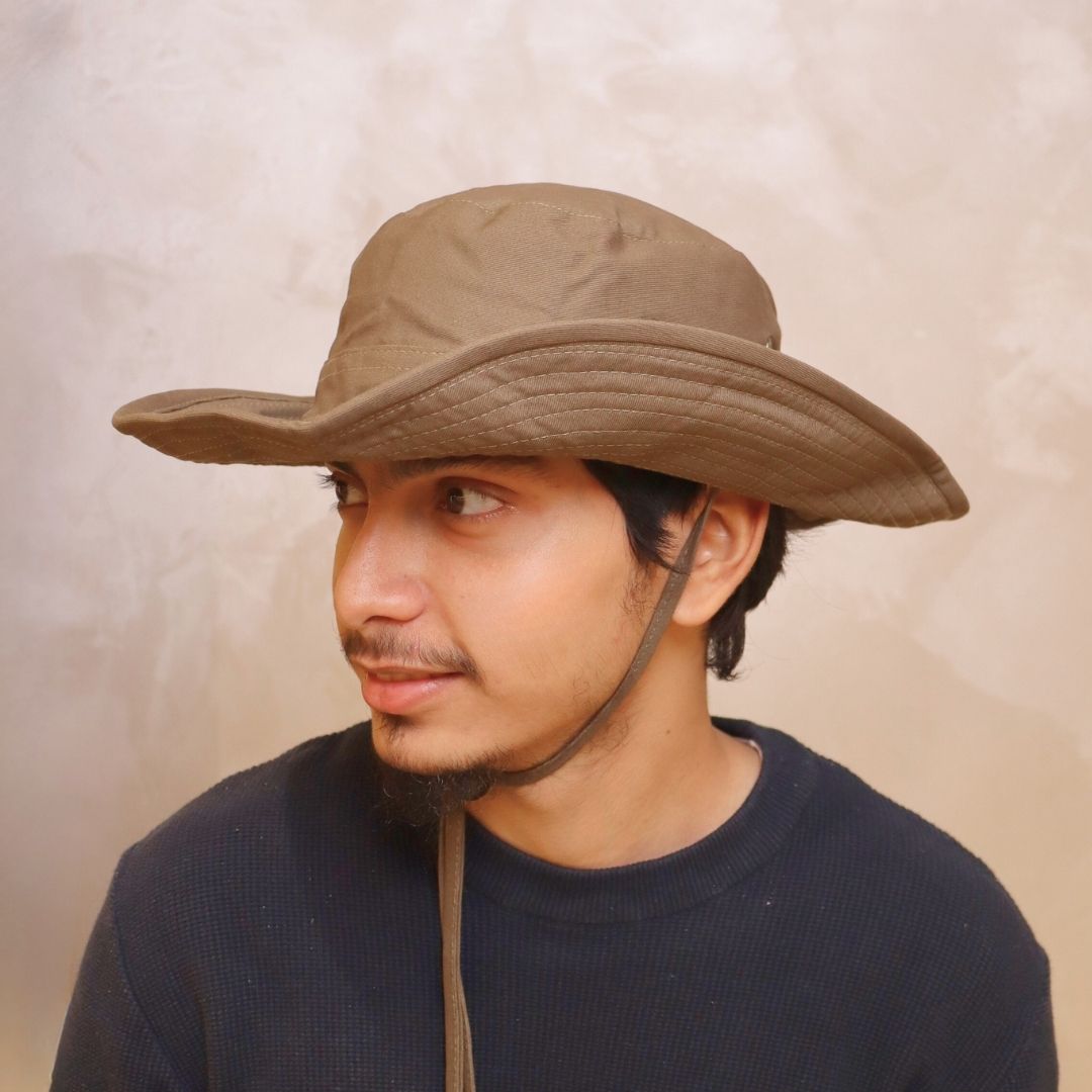 Side view of explorer hat with wide brim for sun protection and outdoor use