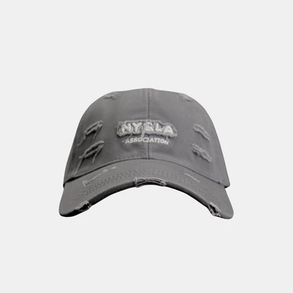  Men’s grey distressed embroidered baseball cap front view vintage style
