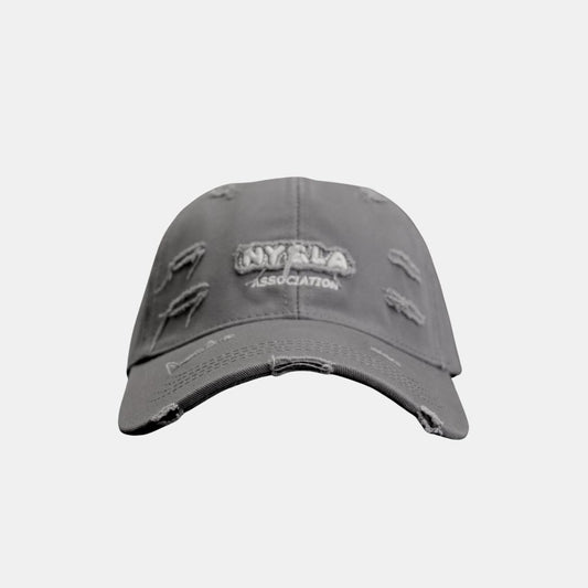  Men’s grey distressed embroidered baseball cap front view vintage style