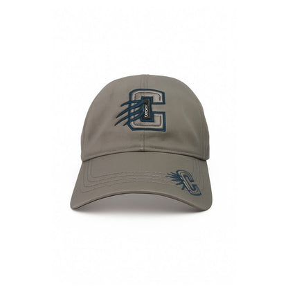 Men’s grey baseball cap front view with embroidered letter G logo and curved brim casual cotton hat