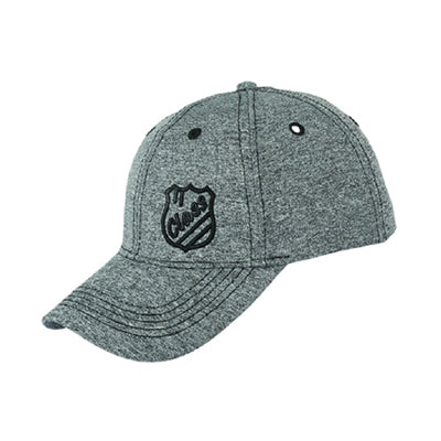 Men’s heather grey embroidered baseball cap front view with curved brim