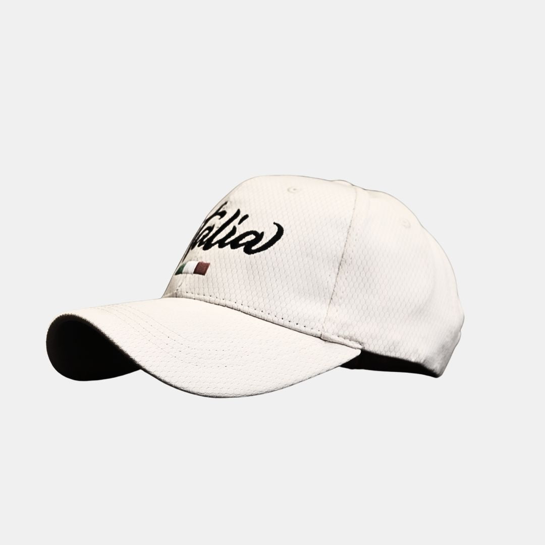 Side view of Italia embroidered baseball cap