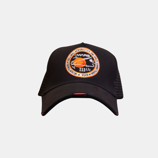 Men’s black Mars Mission embroidered baseball cap front view