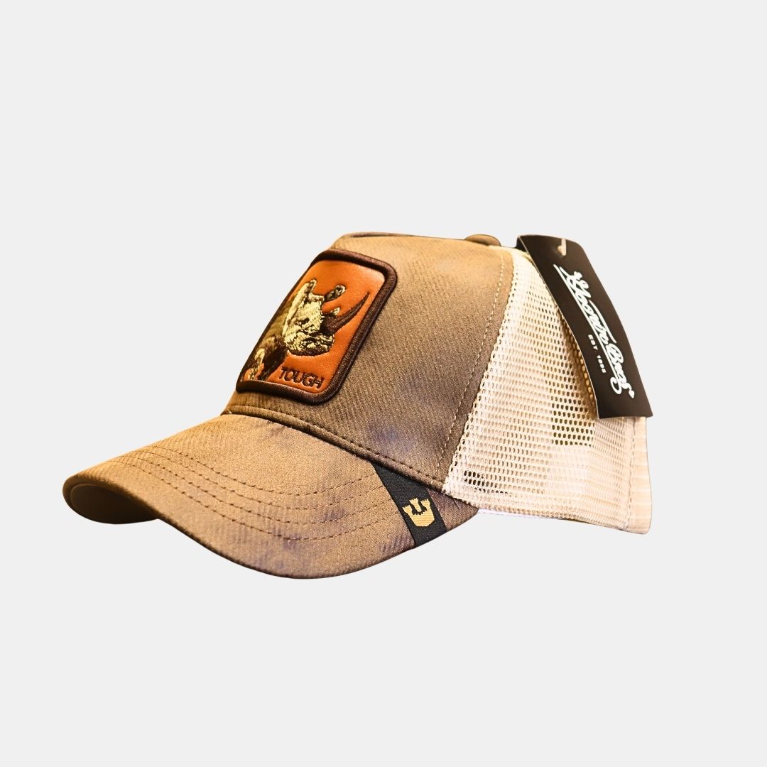 Side view of rhino patch mesh trucker cap breathable design