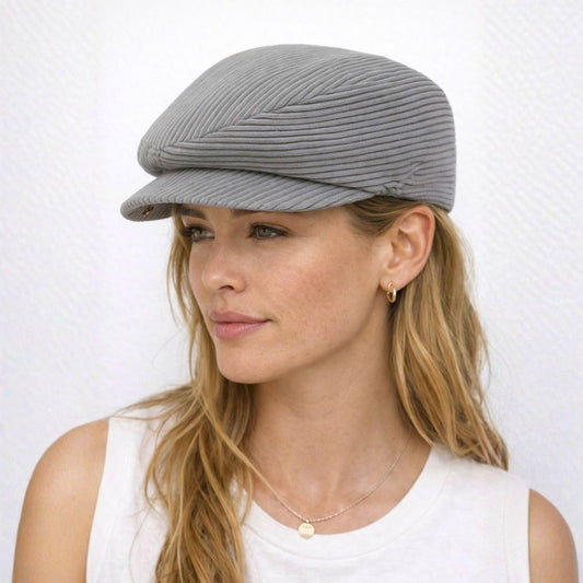 Men’s Silver Ridge corduroy ivy cap front view with classic flat cap design and vintage style