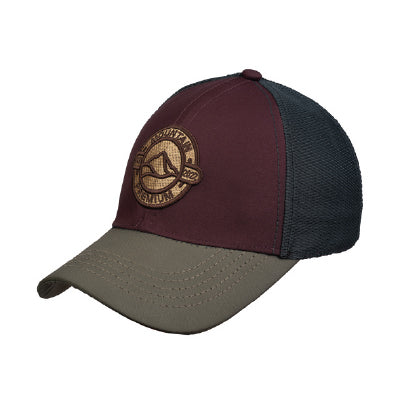 Men’s tri-tone mountain patch baseball cap front view with outdoor design