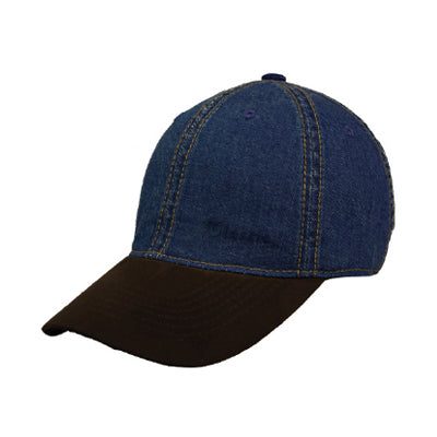 Men’s two-tone denim baseball cap front view with casual streetwear design