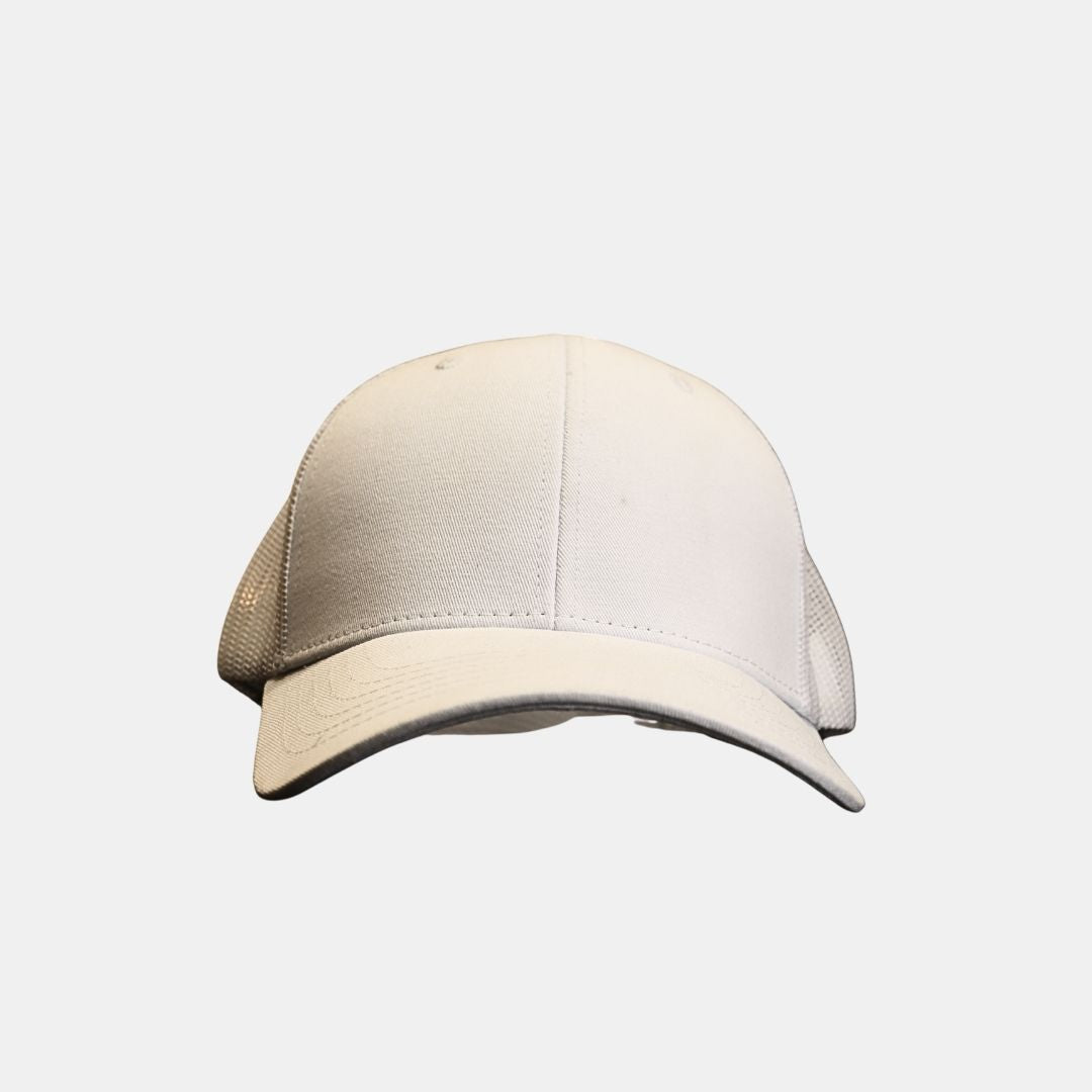 Men’s white baseball cap front view clean casual design