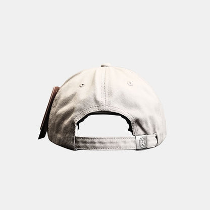 Back view of white distressed baseball cap with adjustable strap