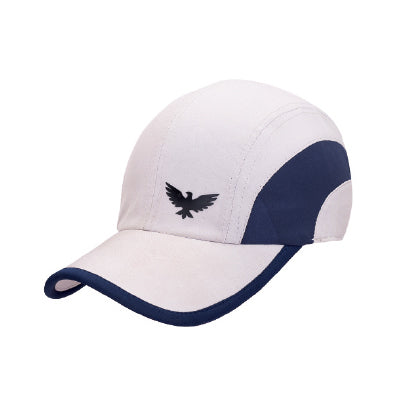 Men’s white and navy contrast panel baseball cap front view with modern design