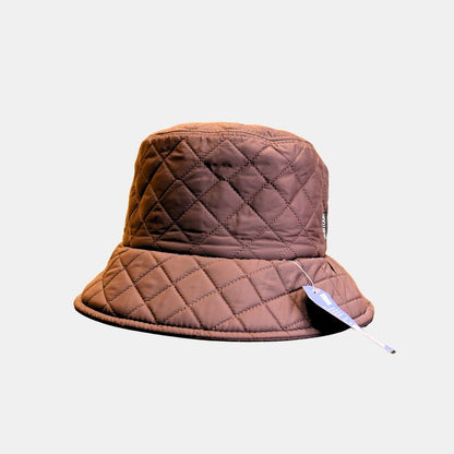Women’s brown quilted bucket hat front view casual design