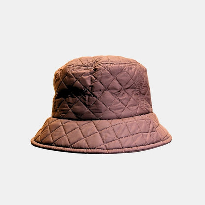 Side view of women’s brown quilted bucket hat soft textured look