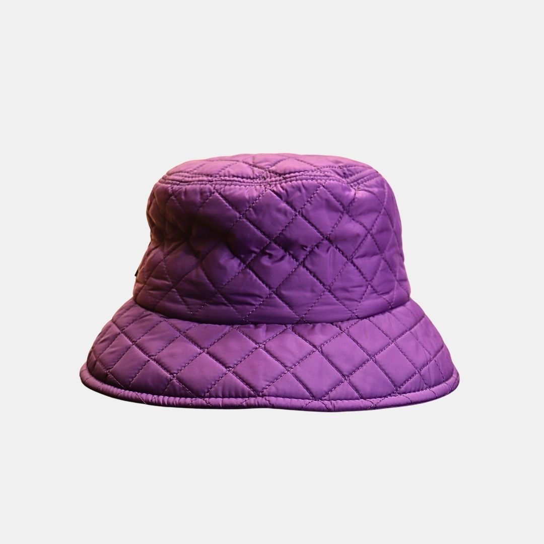 Back view of women’s purple quilted bucket hat comfortable fit