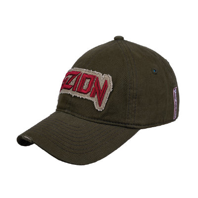 Men’s Zion text patch baseball cap front view with curved brim